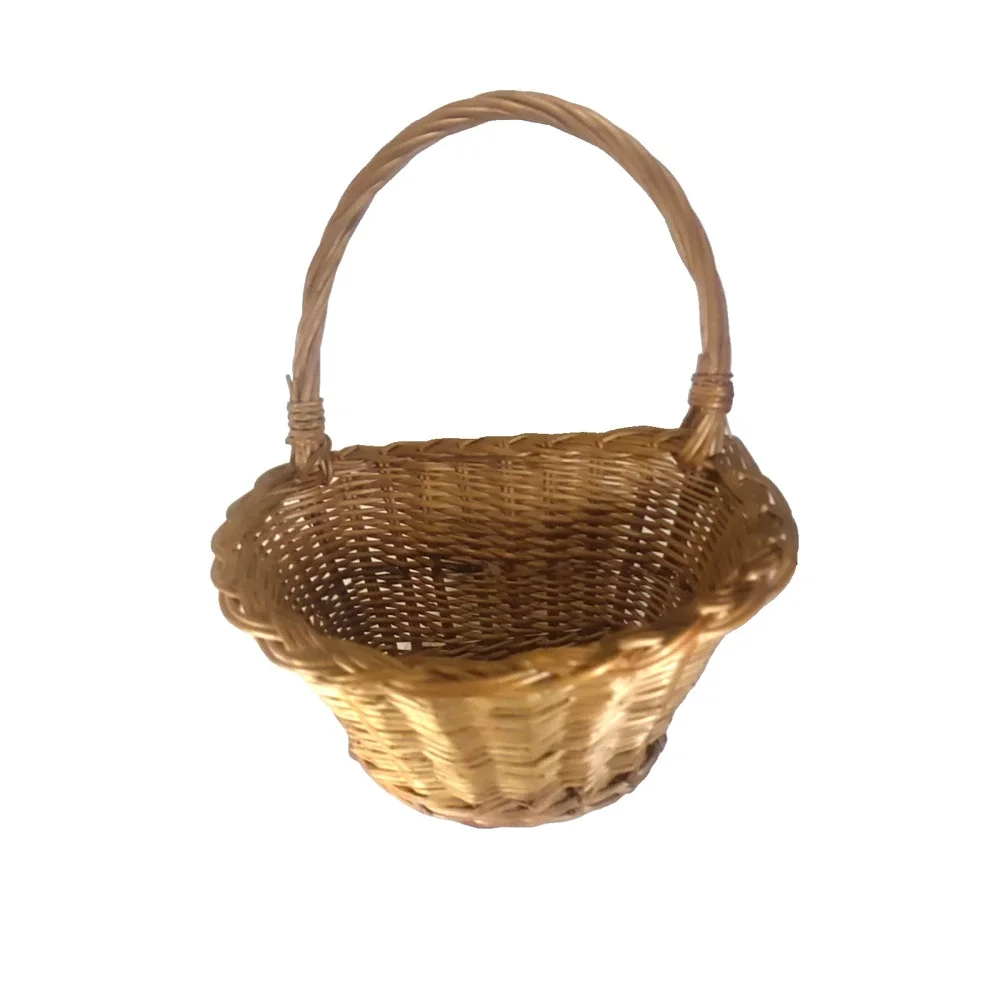 Hanging Half Basket Wicker Rattan Light Brown Handle Plant Storage